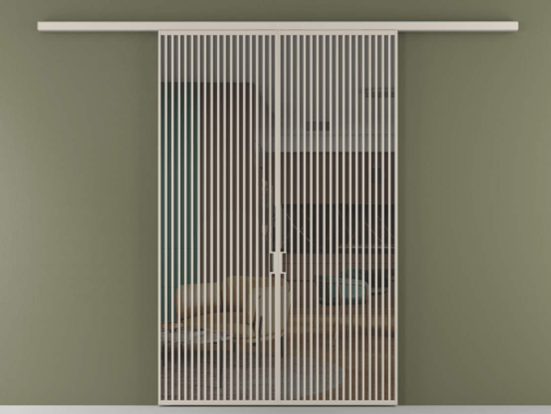 Перегородка Formato вдоль стены 2 створки АЛПР 040.06 Алюминий светло-бежевый Прозрачное серое стекло, триплекс Цена 359760 ₽ | Volhovec