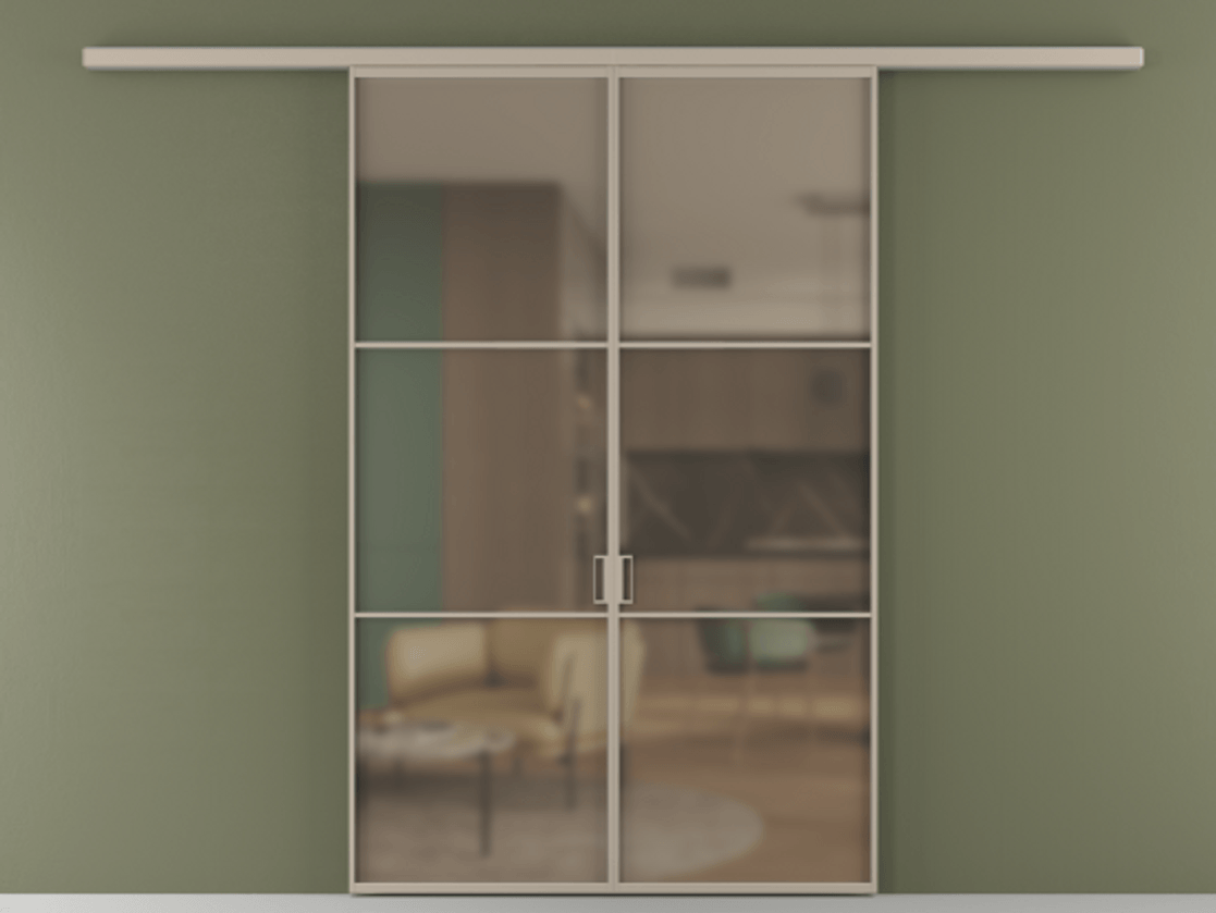 Перегородка Formato вдоль стены 2 створки АЛПР 040.03 Алюминий бисквитный Сатинированное бронзовое стекло, триплекс Цена 202960 ₽ | Volhovec