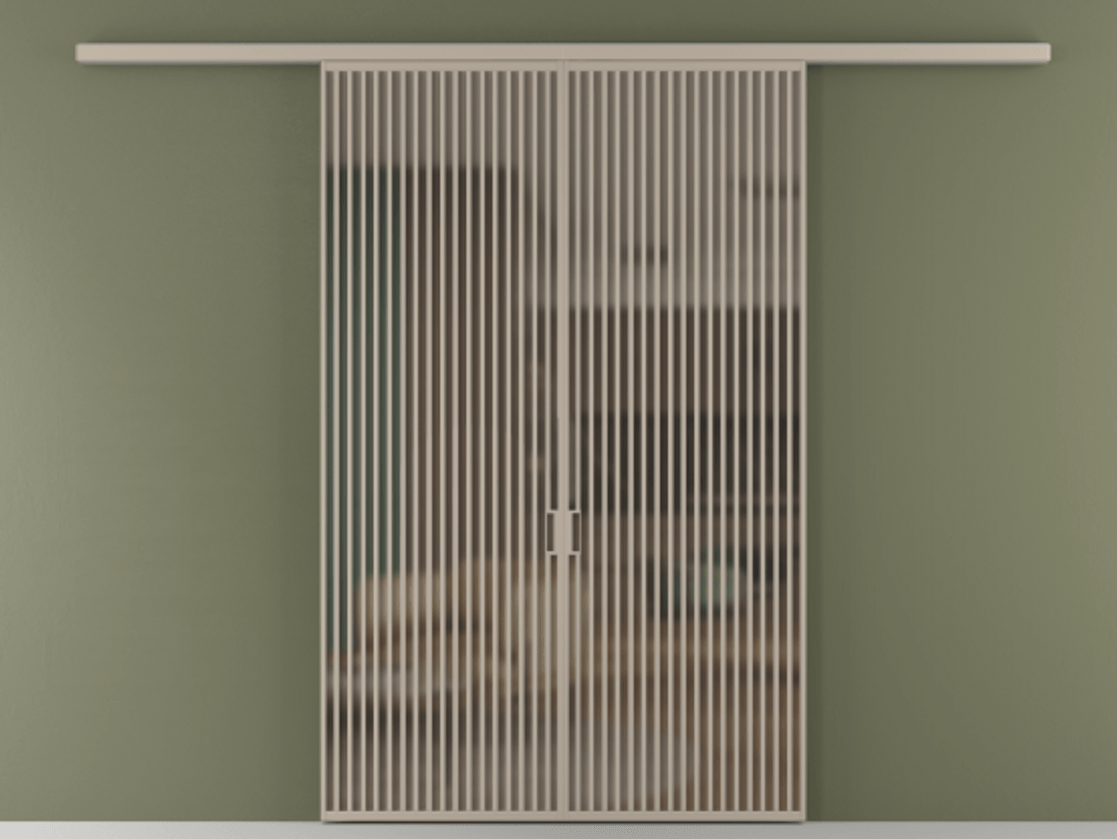 Перегородка Formato вдоль стены 2 створки АЛПР 040.06 Алюминий бисквитный Сатинированное бронзовое стекло, триплекс Цена 359760 ₽ | Volhovec