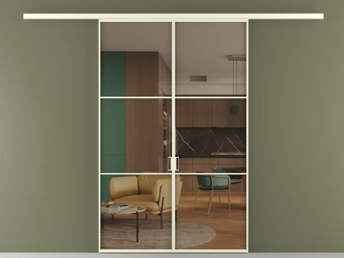 Перегородка Formato вдоль стены 2 створки АЛПР 040.03 Алюминий молочно-белый Прозрачное бронзовое стекло, триплекс Цена 233000 ₽ | Volhovec