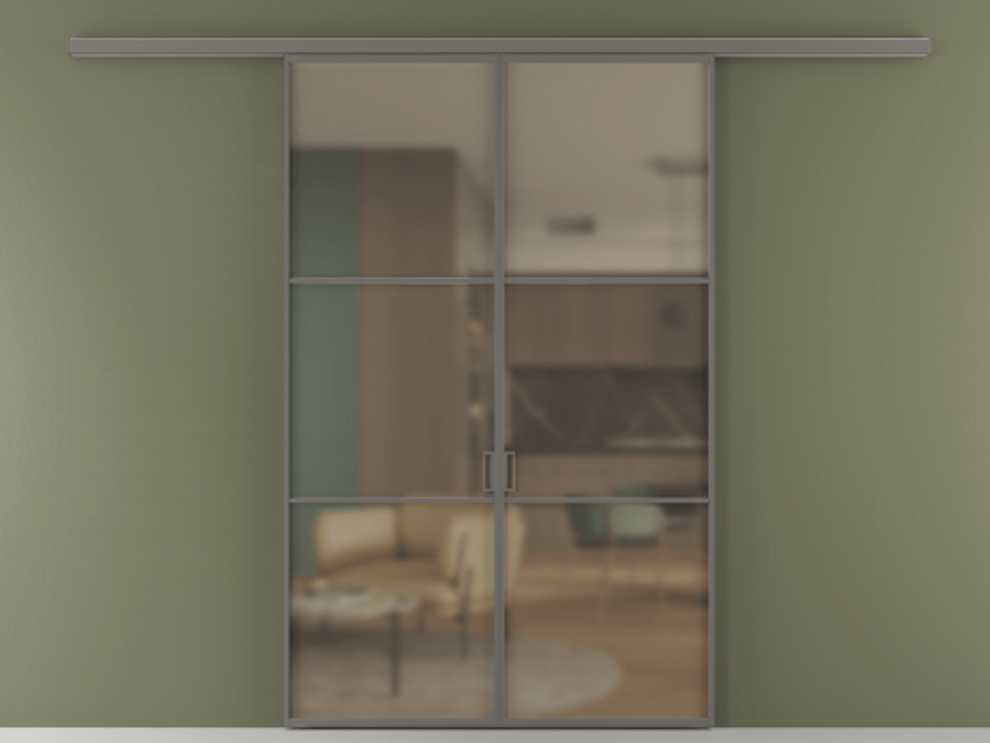 Перегородка Formato вдоль стены 2 створки АЛПР 040.03 Алюминий классический серый Сатинированное бронзовое стекло, триплекс Цена 202960 ₽ | Volhovec