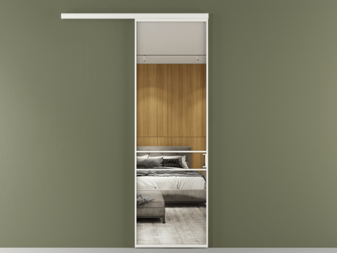 Перегородка Formato вдоль стены 1 створка АЛПР 040.02 Алюминий светло-серый Двустороннее зеркало, триплекс , триплекс 6 мм Цена 121100 ₽  | Volhovec