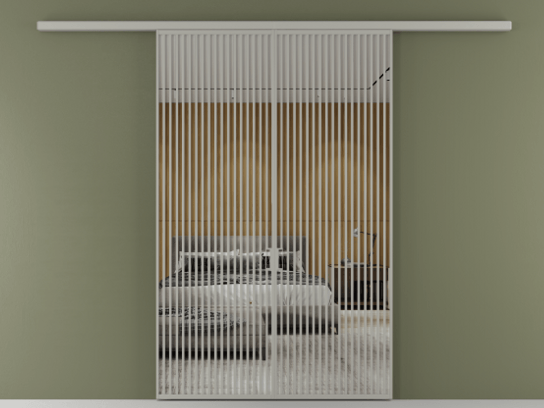 Перегородка Formato вдоль стены 2 створки АЛПР 040.06 Алюминий нейтральный серый Двустороннее зеркало, триплекс , триплекс 6 мм Цена 359760 ₽ | Volhovec