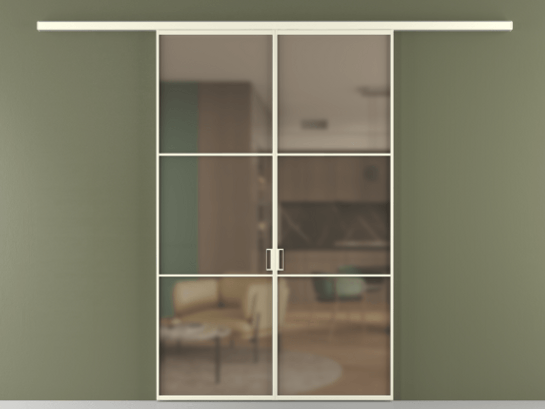 Перегородка Formato вдоль стены 2 створки АЛПР 040.03 Алюминий молочно-белый Сатинированное бронзовое стекло, триплекс Цена 202960 ₽ | Volhovec