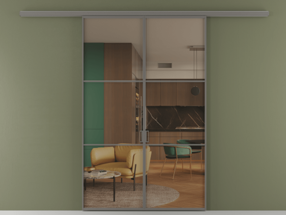 Перегородка Formato вдоль стены 2 створки АЛПР 040.03 Алюминий классический серый Прозрачное бронзовое стекло, триплекс Цена 202960 ₽ | Volhovec