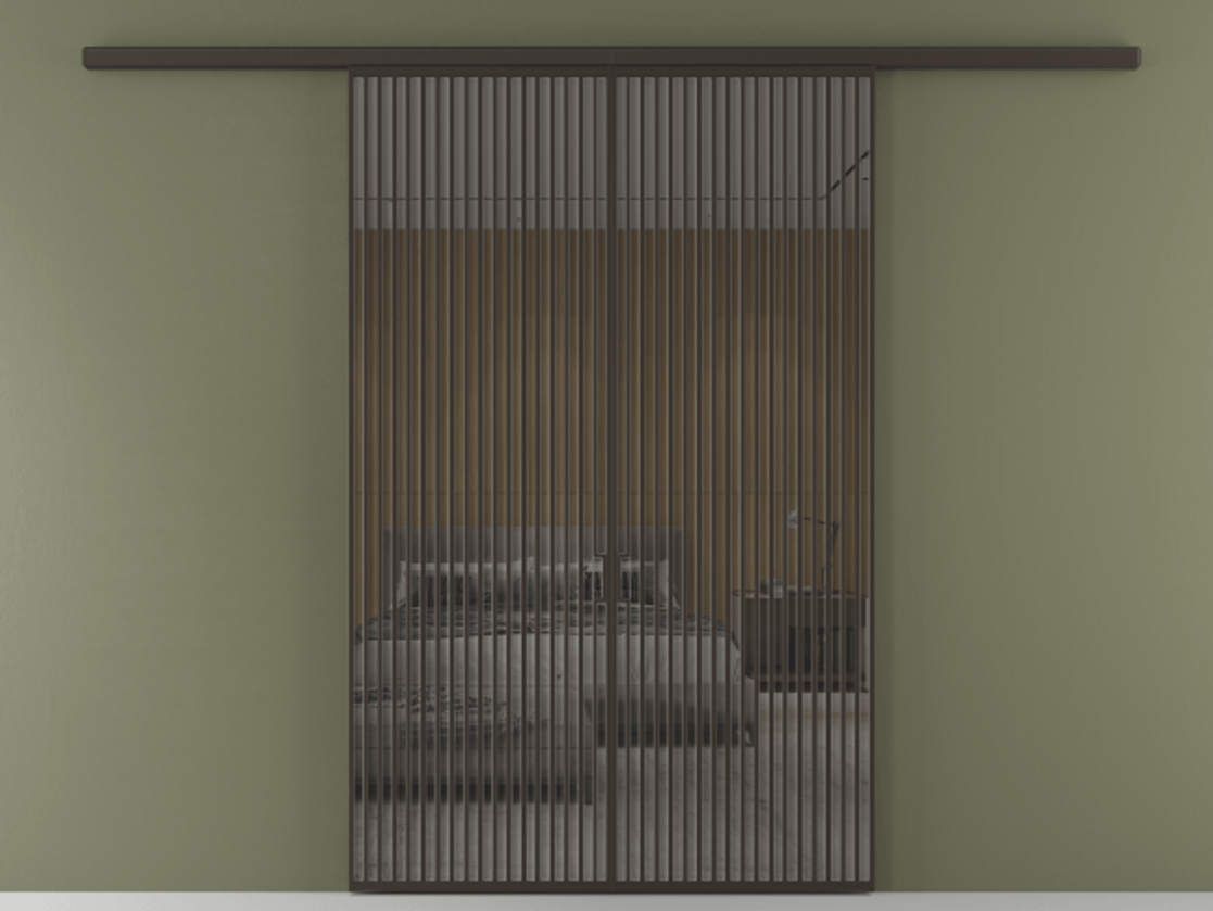 Перегородка Formato вдоль стены 2 створки АЛПР 040.06 Алюминий антрацит Рефлективное серое стекло "Stopsol", калёное Цена 445000 ₽ | Volhovec