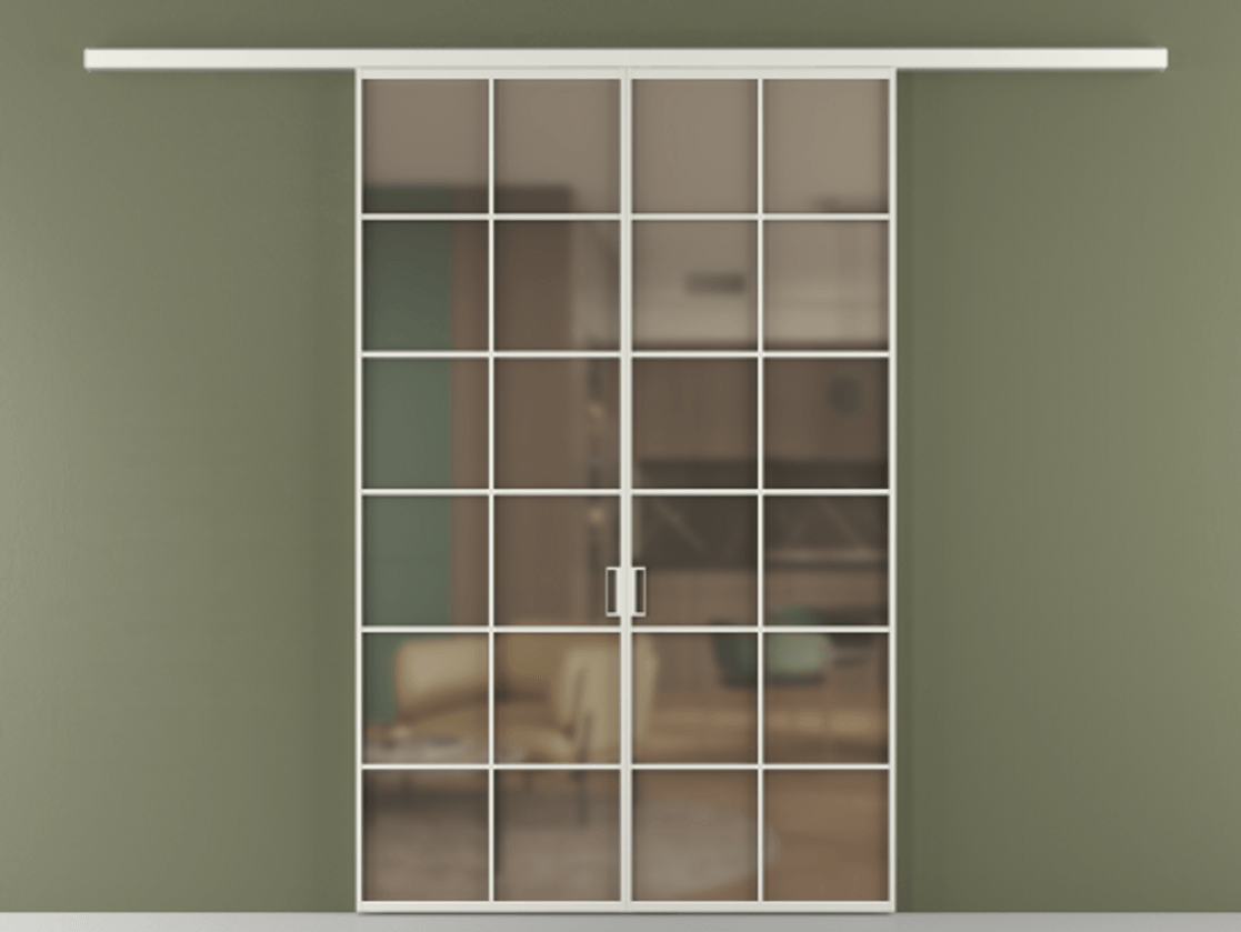 Перегородка Formato вдоль стены 2 створки АЛПР 040.05 Алюминий серый Сатинированное бронзовое стекло, триплекс Цена 215440 ₽ | Volhovec