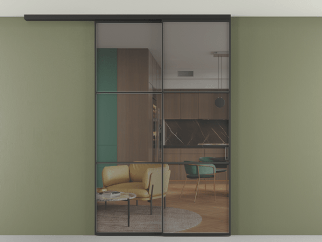 Перегородка Formato вдоль стены на потолок телескопик синхро 2 АЛПР 040.03 Алюминий Черный Прозрачное серое стекло, триплекс, 6 мм. Скрытый короб ЧЕР Цена 13010 AZE 1. Полотно 2 шт.  (800/2100 мм)
2. Комплект установки раздвижной системы
3. Базовый комплект фурнитуры
4.Ручка RONDO
. Фабрика дверей Волховец 8 (800) 551 43 19  Перегородка Formato вдоль стены на потолок телескопик синхро 2 АЛПР 040.03 Алюминий Черный Прозрачное серое стекло, триплекс, 6 мм Цена 13010 AZE | Volhovec