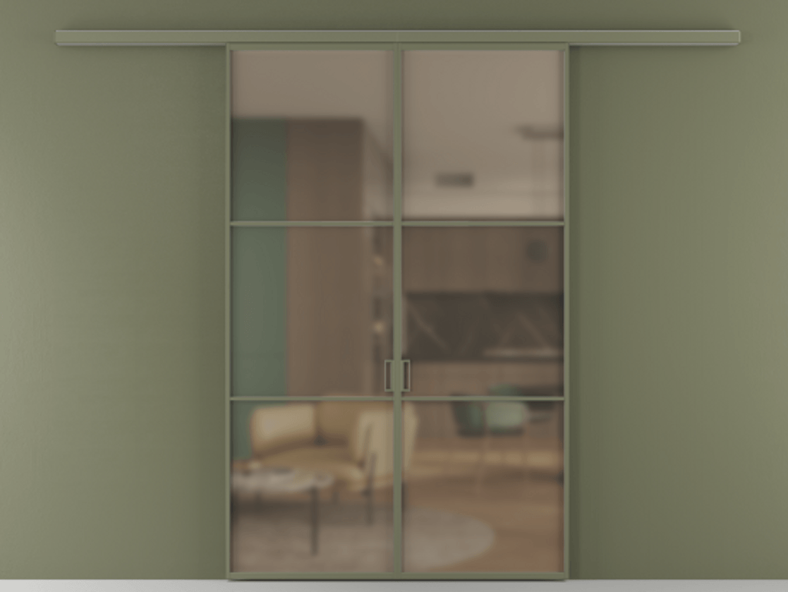 Перегородка Formato вдоль стены 2 створки АЛПР 040.03 Алюминий оливковый тёмный Сатинированное бронзовое стекло, триплекс Цена 202960 ₽ | Volhovec