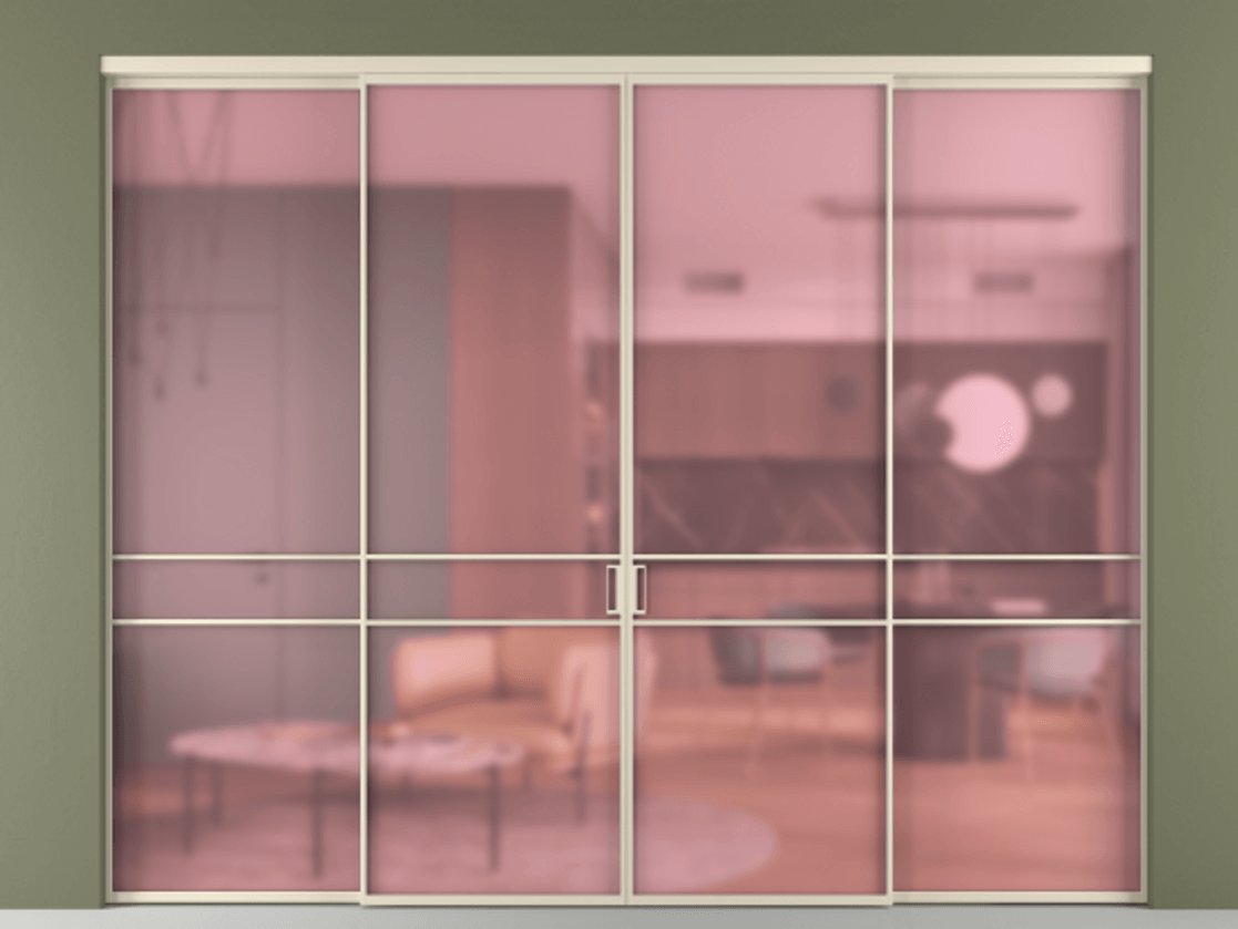 Перегородка Formato внутри проёма 4 створки АЛПР 040.02 Алюминий бежево-серый Сатинированное розовое стекло, триплекс Цена 337120 ₽  | Volhovec