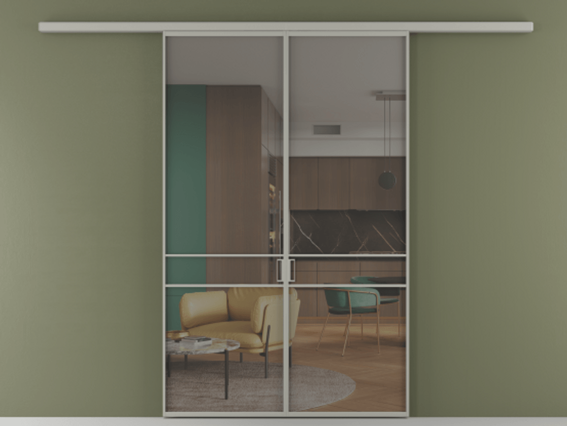 Перегородка Formato вдоль стены 2 створки АЛПР 040.02 Алюминий нейтральный серый Прозрачное серое стекло, триплекс Цена 202960 ₽ | Volhovec