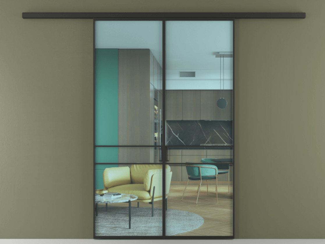 Перегородка Formato вдоль стены двустворчатая АЛПР 040.02 Алюминий Черный Прозрачное голубое стекло, триплекс Цена 195100 ₽ | Volhovec