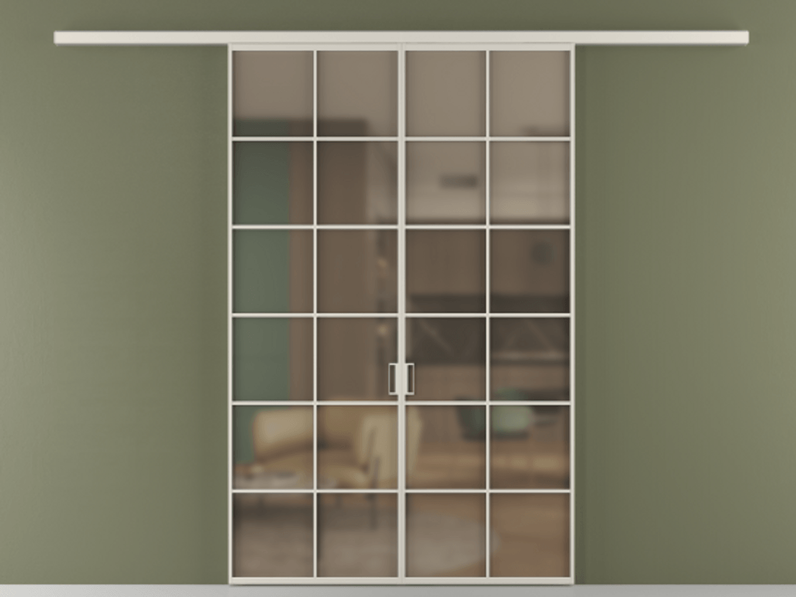 Перегородка Formato вдоль стены 2 створки АЛПР 040.05 Алюминий облачно-серый Сатинированное бронзовое стекло, триплекс Цена 215440 ₽ | Volhovec