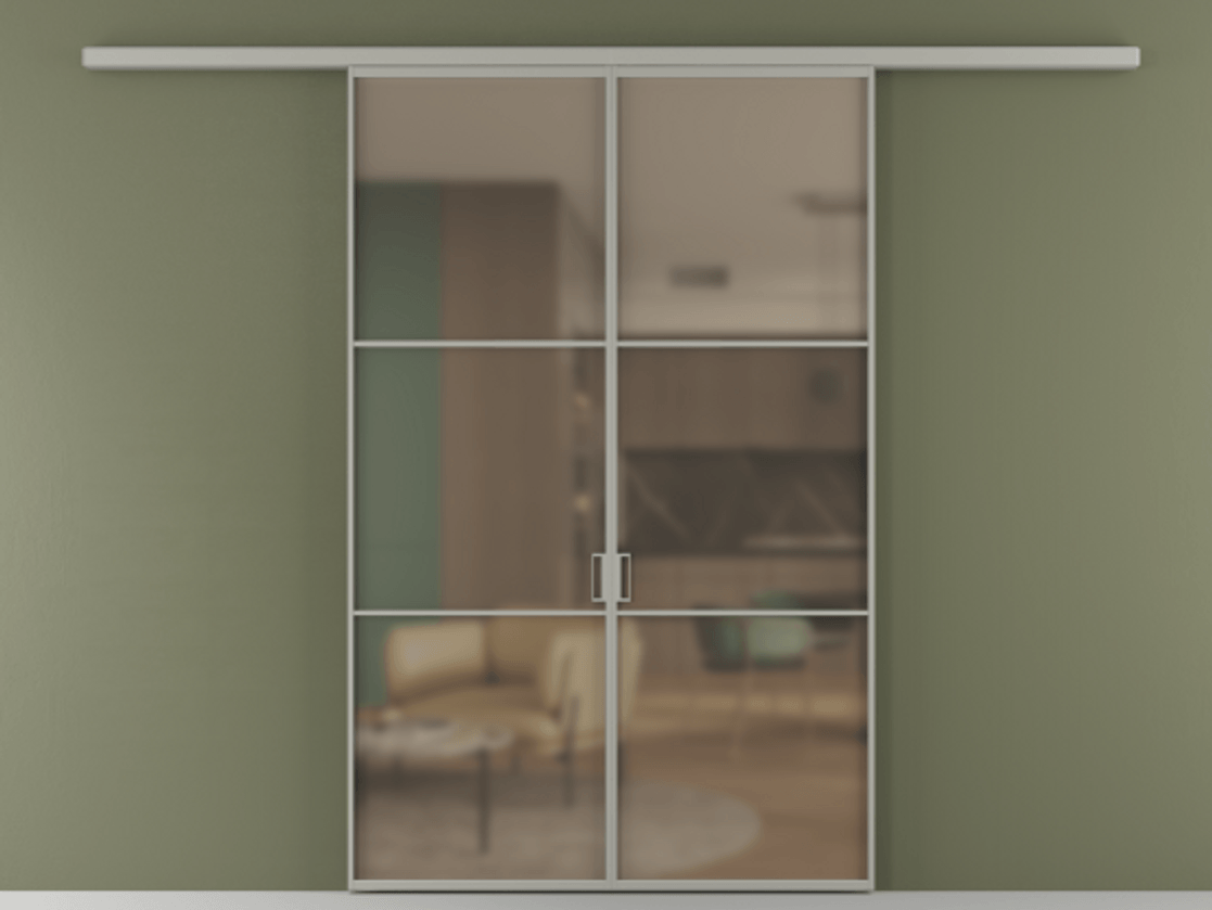 Перегородка Formato вдоль стены 2 створки АЛПР 040.03 Алюминий нейтральный серый Сатинированное бронзовое стекло, триплекс Цена 202960 ₽ | Volhovec