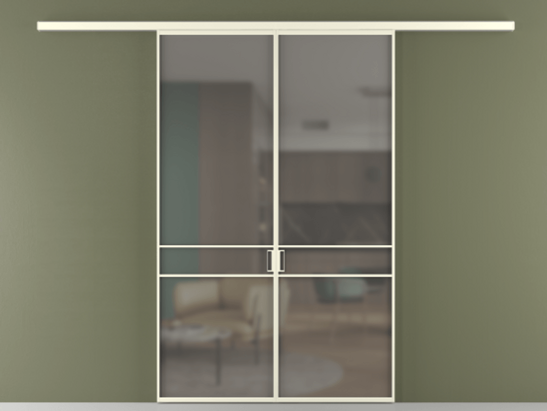 Перегородка Formato вдоль стены 2 створки АЛПР 040.02 Алюминий молочно-белый Сатинированное серое стекло, триплекс Цена 202960 ₽ | Volhovec