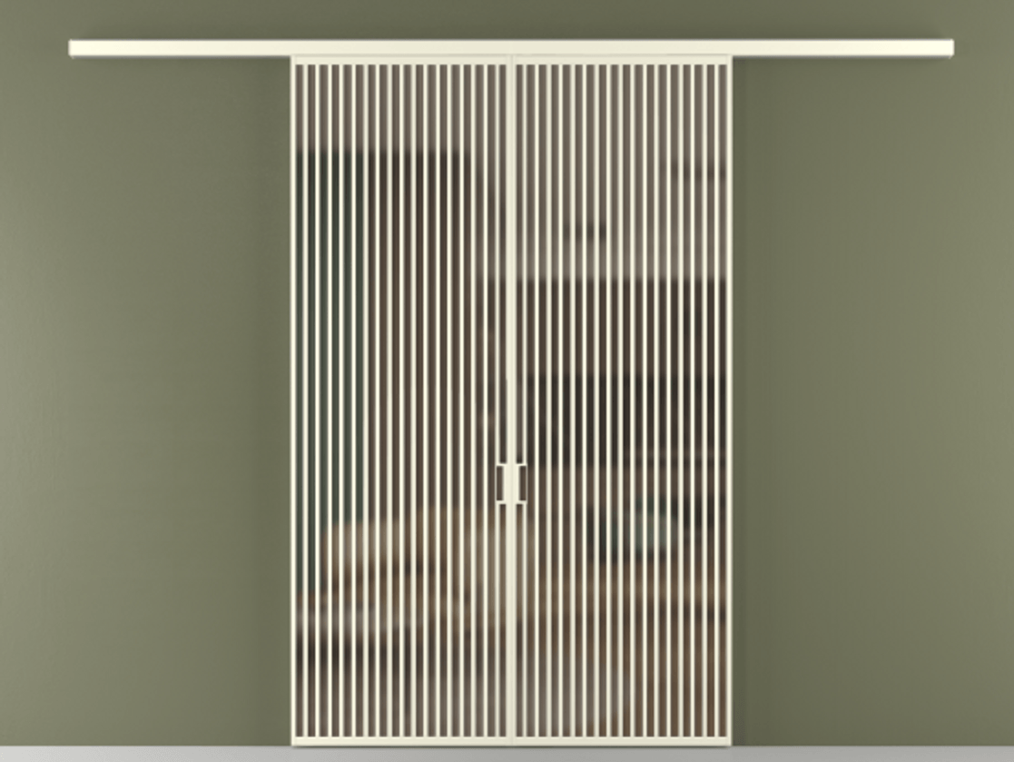 Перегородка Formato вдоль стены 2 створки АЛПР 040.06 Алюминий молочно-белый Сатинированное бронзовое стекло, триплекс Цена 359760 ₽ | Volhovec