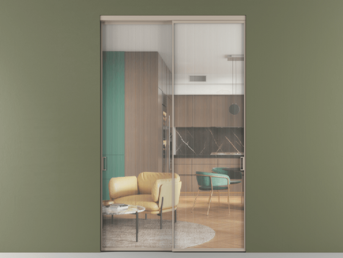 Перегородка Formato внутри проёма двустворчатая АЛПР 040.01 Алюминий бисквитный Рифлёное стекло "Moru", триплекс, 8 мм.  Цена 9040 AZE 1. Полотно 2 шт.  (800/2100 мм)
2. Комплект установки раздвижной системы
3. Базовый комплект фурнитуры
4.Ручка RONDO. Фабрика дверей Волховец 8 (800) 551 43 19  Перегородка Formato внутри проёма двустворчатая АЛПР 040.01 Алюминий бисквитный Рифлёное стекло "Moru", триплекс, 8 мм Цена 9040 AZE  | Volhovec