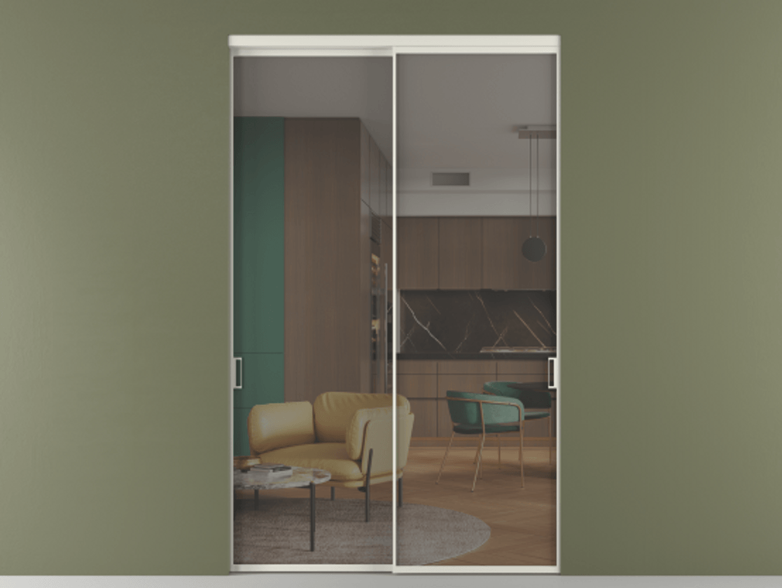 Перегородка Formato внутри проёма двустворчатая АЛПР 040.01 Алюминий Белый Прозрачное серое стекло, триплекс, 6 мм. Скрытый короб БЕЛ Цена 8060 AZE 1. Полотно 2 шт.  (800/2100 мм)
2. Комплект установки раздвижной системы
3. Базовый комплект фурнитуры
4.Ручка RONDO. Фабрика дверей Волховец 8 (800) 551 43 19  Перегородка Formato внутри проёма двустворчатая АЛПР 040.01 Алюминий Белый Прозрачное серое стекло, триплекс, 6 мм Цена 8060 AZE  | Volhovec