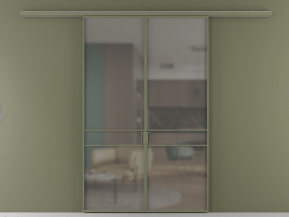 Перегородка Formato вдоль стены 2 створки АЛПР 040.02 Алюминий оливковый тёмный Сатинированное серое стекло, триплекс Цена 202960 ₽ | Volhovec