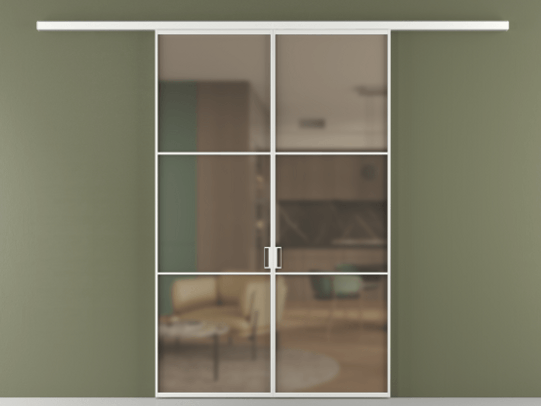 Перегородка Formato вдоль стены 2 створки АЛПР 040.03 Алюминий белоснежный Сатинированное бронзовое стекло, триплекс Цена 202960 ₽ | Volhovec