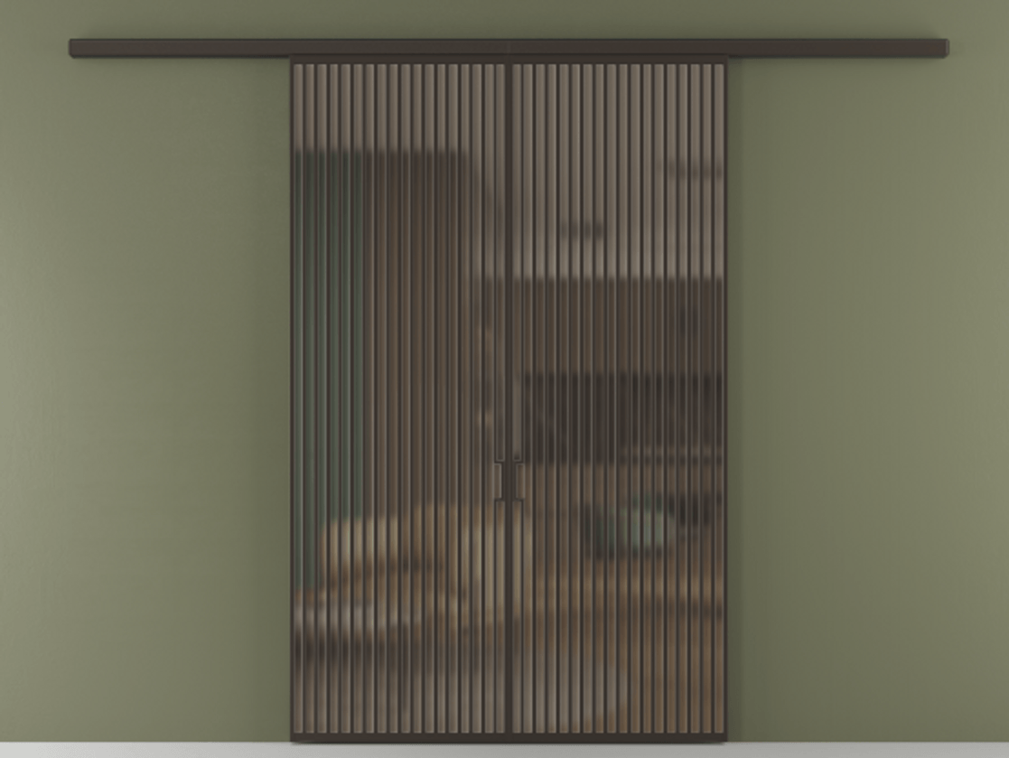 Перегородка Formato вдоль стены 2 створки АЛПР 040.06 Алюминий антрацит Сатинированное бронзовое стекло, триплекс Цена 359760 ₽ | Volhovec