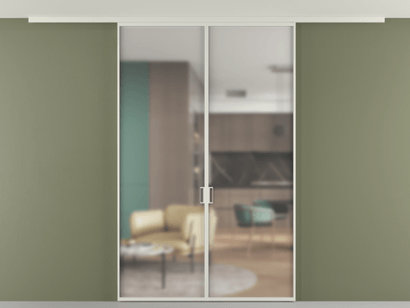 Алюминевая перегородка pv2_01 Matelux Crystal Vision БЕЛ. Цвет Алюминий Белый. Материал Алюминий. Коллекция Перегородка Formato вдоль стены на потолок двустворчатая. Картинка.