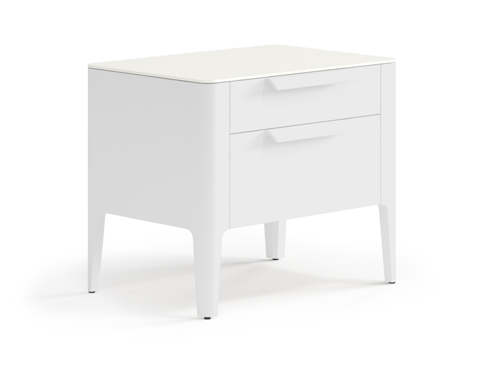 Мебель Тумба прикроватная Пьега 2 ящика. Цвет Матовый белоснежный. Материал Гладкая эмаль. Коллекция Тумба прикроватная Пьега 2 ящика. Картинка.