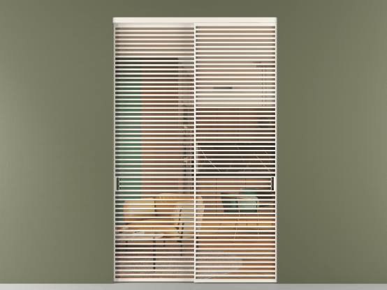 Алюминевая перегородка vn2_07_ Алюминий пудровый белый Прозрачное оранжевое стекло, триплекс, 6мм. Цвет Алюминий пудровый белый. Материал Алюминий в эмали. Коллекция Перегородка Formato внутри проёма 2 створки. Картинка.