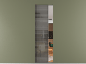 Алюминевая перегородка АЛПР 040.077 МКЛС Серый сатин триплекс. Цвет Алюминий классический серый. Материал Алюминий в эмали. Коллекция Перегородка Формато скрытый пенал 1 створка. Картинка.