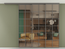 Перегородка Formato вдоль стены на потолок 3 створки с синхронным механизмом