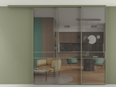 Перегородка Formato вдоль стены на потолок 3 створки с синхронным механизмом