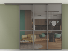 Перегородка Formato вдоль стены на потолок 3 створки с синхронным механизмом