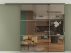 Перегородка Formato вдоль стены на потолок 3 створки с синхронным механизмом