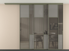 Перегородка Mosaic вдоль стены на потолок 3 створки с синхронным механизмом