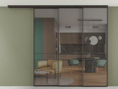 Перегородка Formato вдоль стены на потолок 3 створки с синхронным механизмом